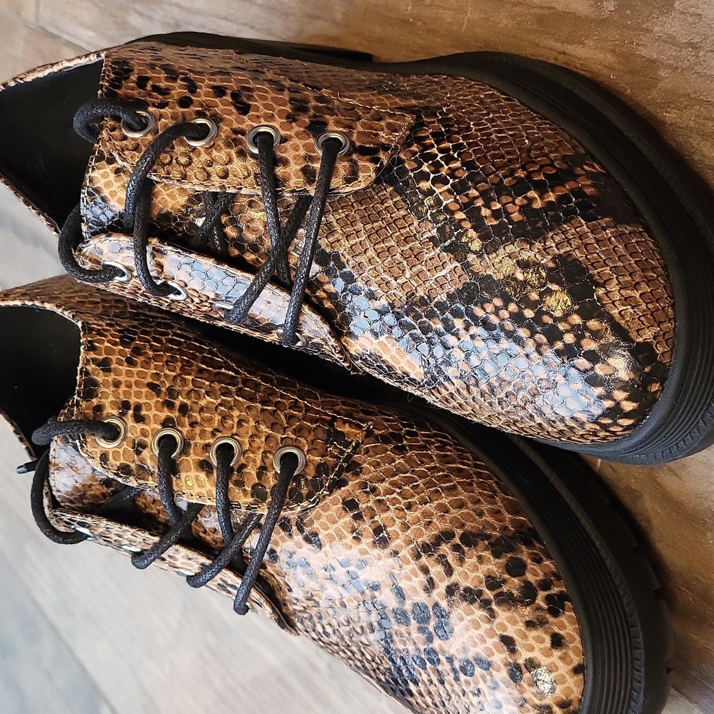 Topshop Snakeskin Print Lace-up Chunky Heel Brogue Shoes, Size 8 - Picture 10 of 16